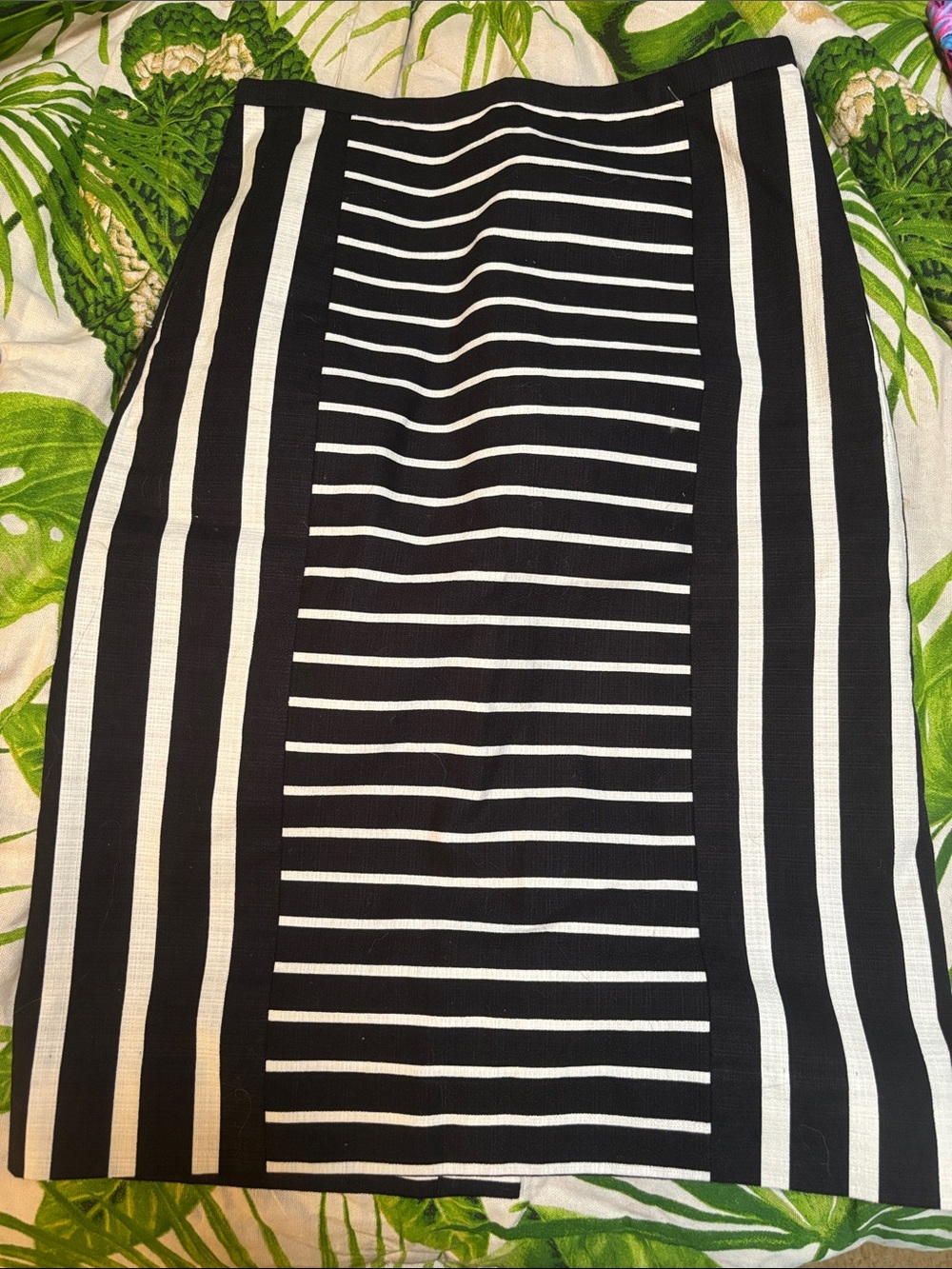 J. Crew Black and White linen Vertical-Striped Pencil Skirt